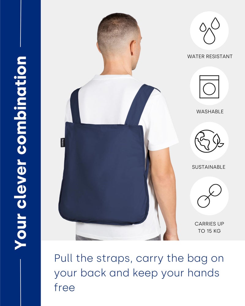 Notabag Original 2 in 1 Backpack and Bag (Navy Blue) â€“ Backpack waterproof â€“ reusable grocery bags foldable â€“ clever design for more flexibility â€“ backpack waterproof â€“ grocery tote bag - Image 3